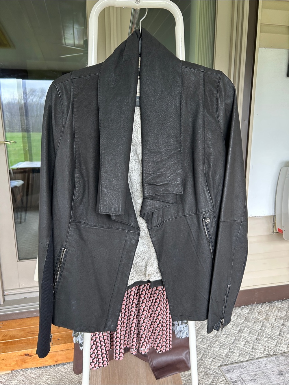 Anthropologie / Cartonnier Black Leather Draped-Collar Motto Jacket